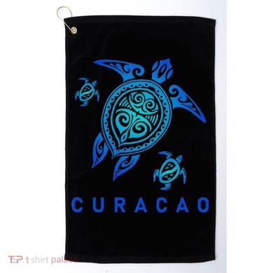 Curacao Sea Blue Tribal Turtle Golf Towel