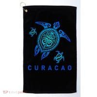 Curacao Sea Blue Tribal Turtle Golf Towel thumb 0