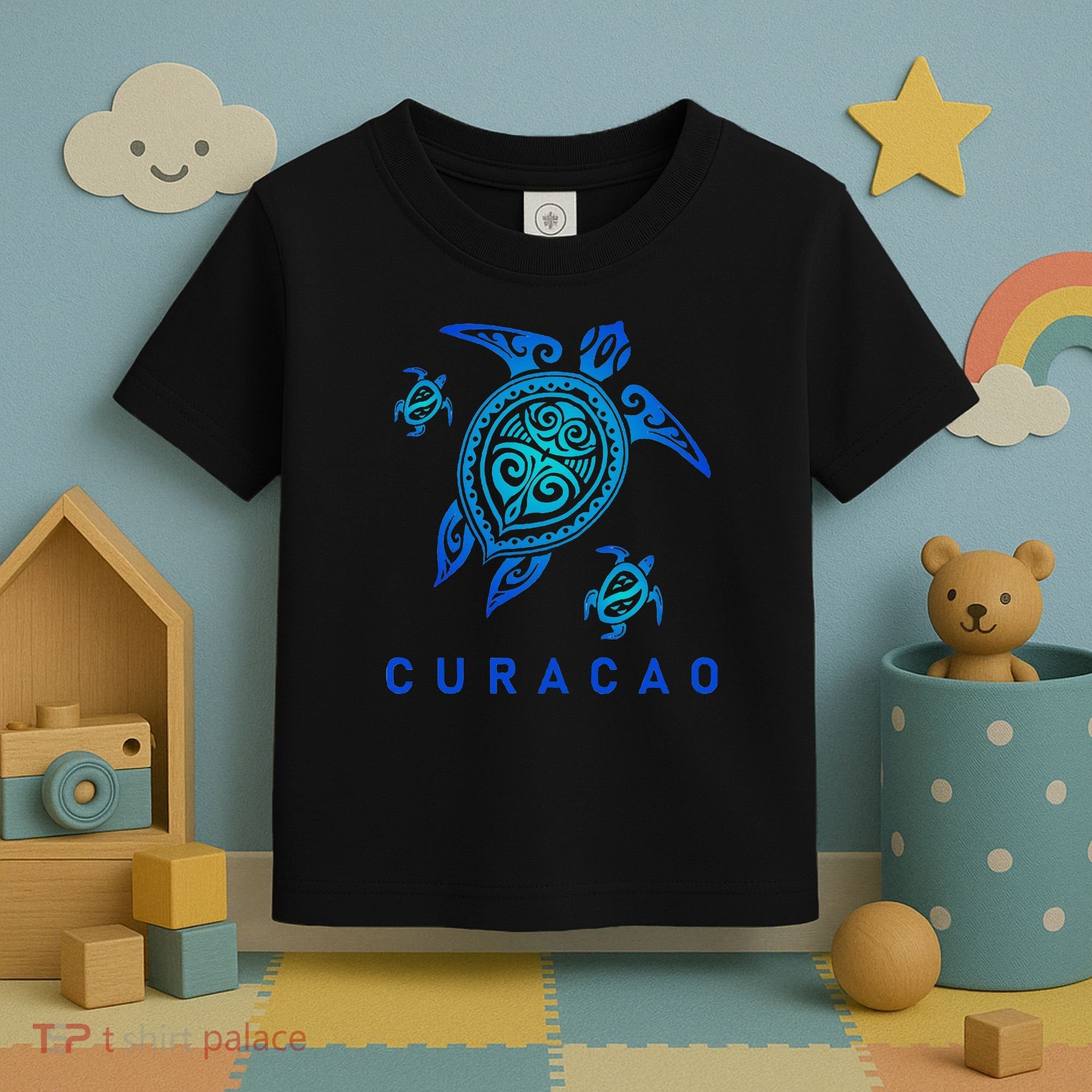Curacao Sea Blue Tribal Turtle Toddler T-Shirt