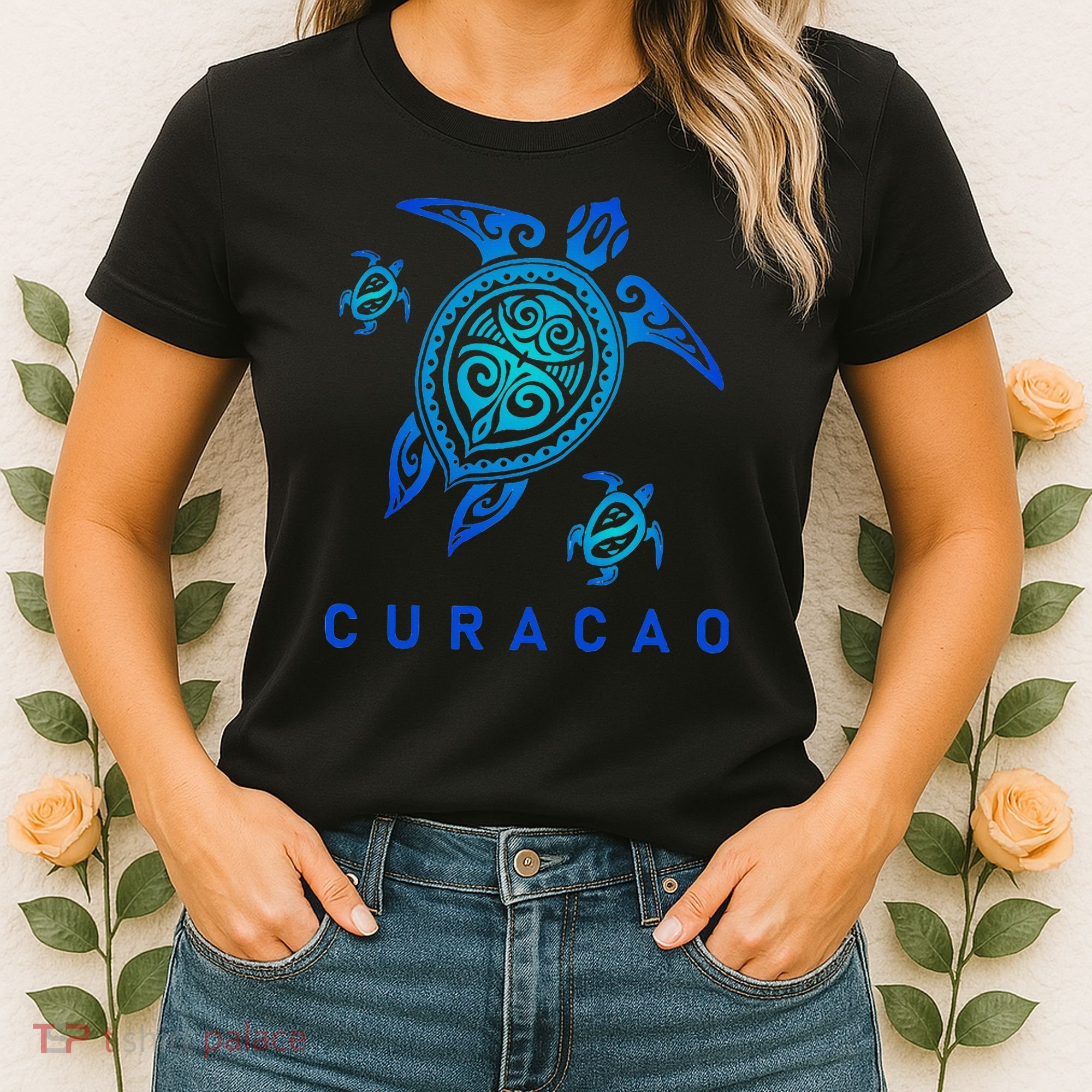 Curacao Sea Blue Tribal Turtle Women's T-Shirt