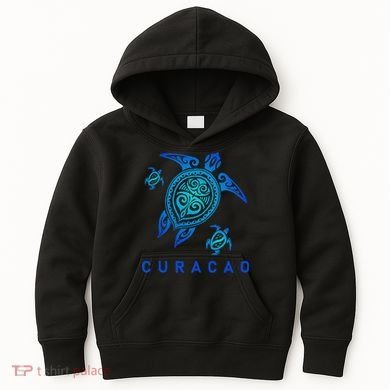 Curacao Sea Blue Tribal Turtle Kids Hoodie