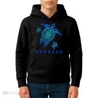 Curacao Sea Blue Tribal Turtle Kids Hoodie thumb 4
