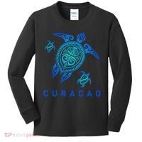 Curacao Sea Blue Tribal Turtle Kids Long Sleeve Shirt thumb 0