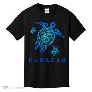 Curacao Sea Blue Tribal Turtle Kids T-Shirt