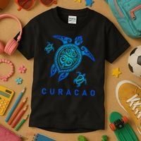 Curacao Sea Blue Tribal Turtle Kids T-Shirt thumb 3