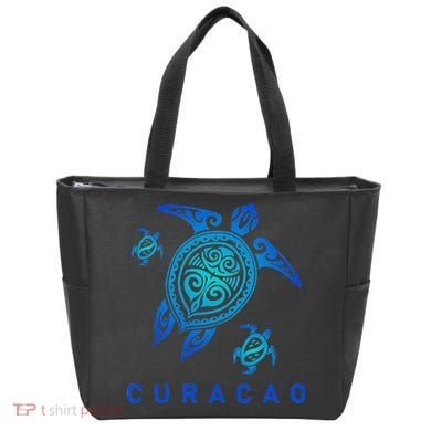 Curacao Sea Blue Tribal Turtle Tote Bag