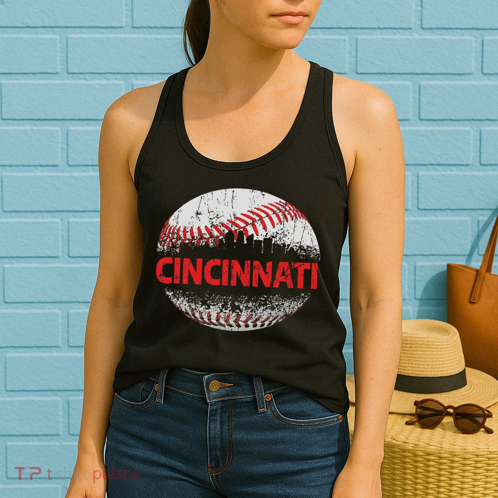 Cincinnati Souvenir Baseball City Downtown I Love Cincinnati Women's Tank Top