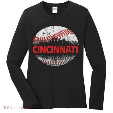 Cincinnati Souvenir Baseball City Downtown I Love Cincinnati Women's Long Sleeve Shirt