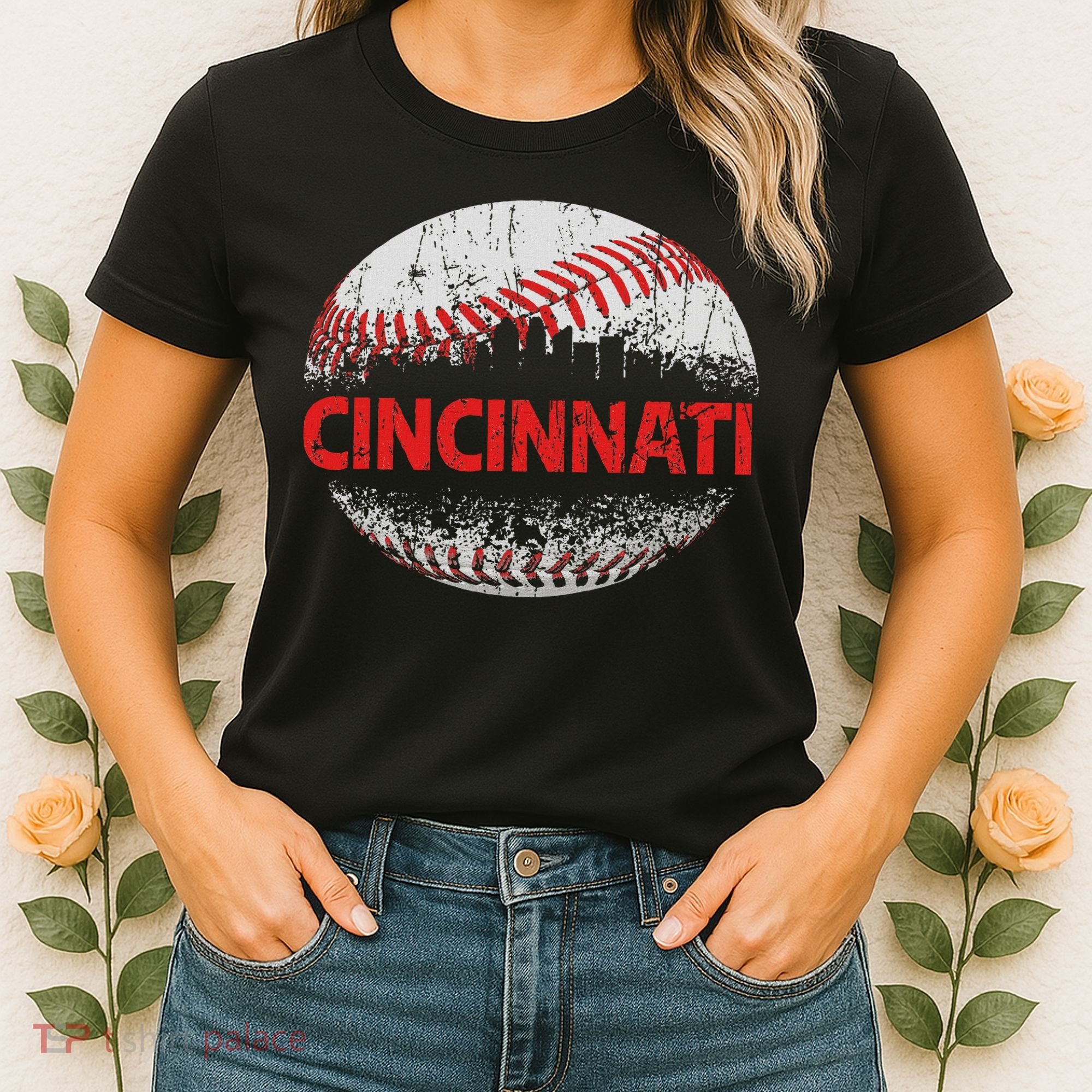 Cincinnati Souvenir Baseball City Downtown I Love Cincinnati Women's T-Shirt