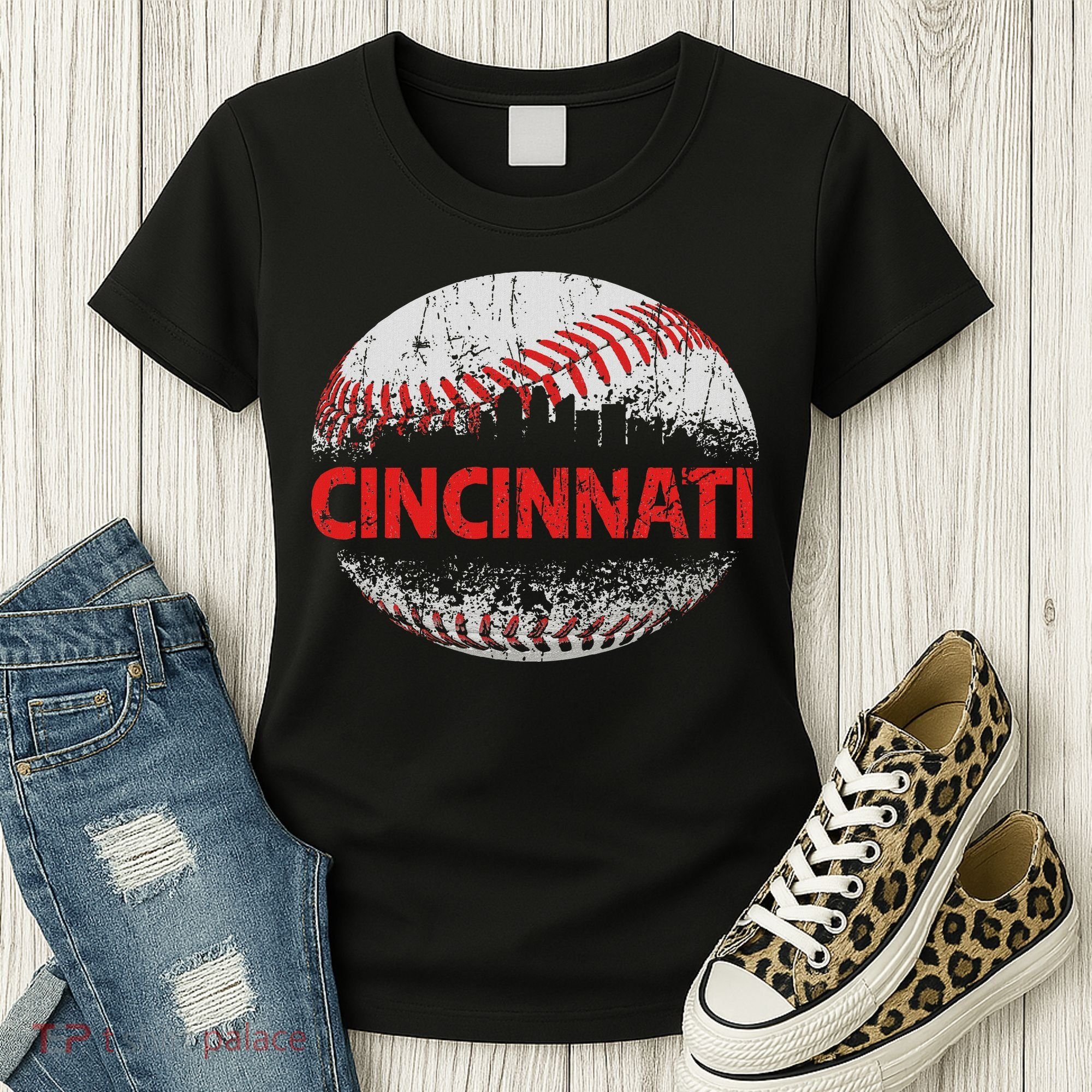 Cincinnati Souvenir Baseball City Downtown I Love Cincinnati Women's T-Shirt