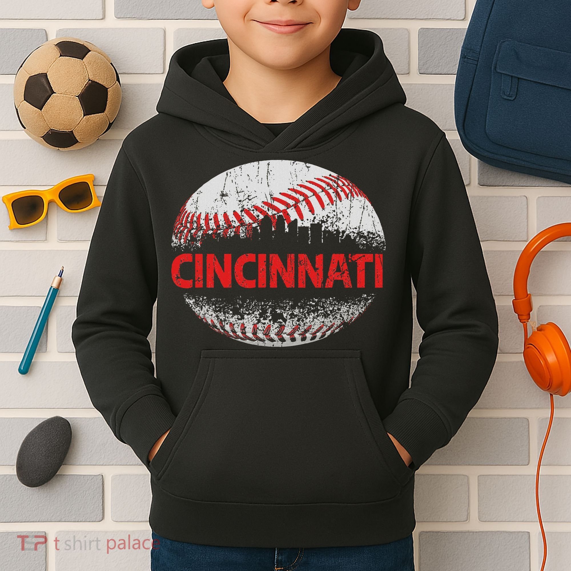 Cincinnati Souvenir Baseball City Downtown I Love Cincinnati Kids Hoodie