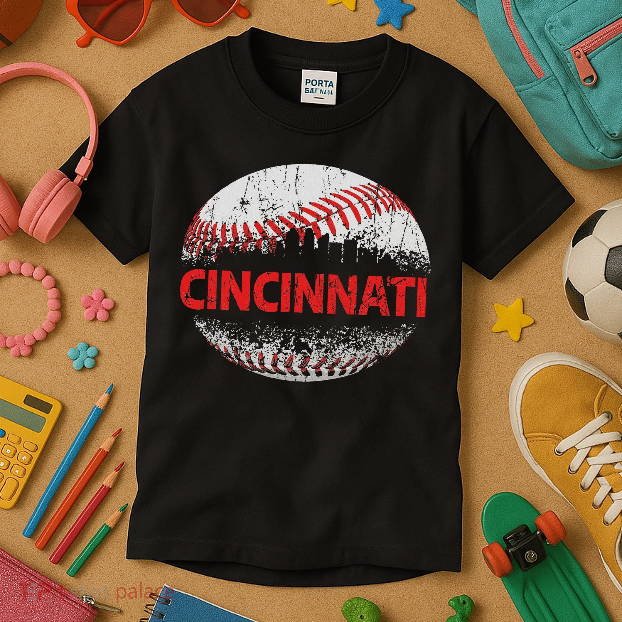 Cincinnati Souvenir Baseball City Downtown I Love Cincinnati Kids T-Shirt