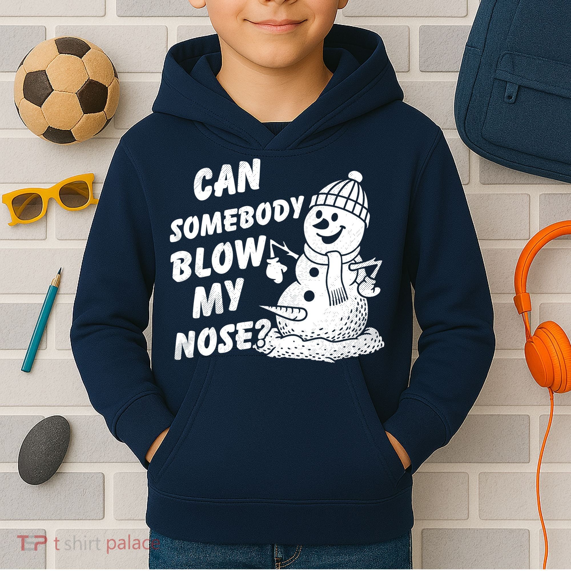 Can Somebody Blow My Nose Snowman Kids Hoodie