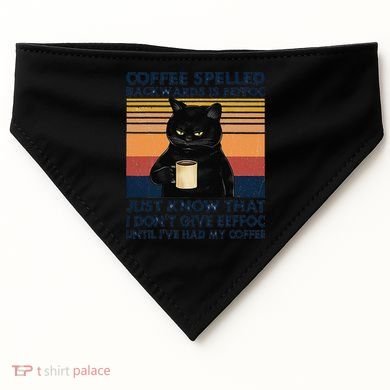 Coffee Spelled Backwards Is Eeffoc Cat Drinking Vintage USA-Made Doggie Bandana