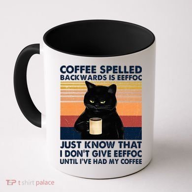 Coffee Spelled Backwards Is Eeffoc Cat Drinking Vintage Coffee Mug