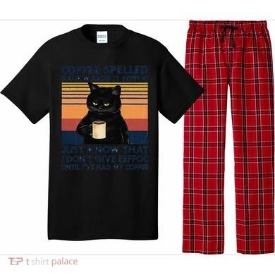 Coffee Spelled Backwards Is Eeffoc Cat Drinking Vintage Pajama Set