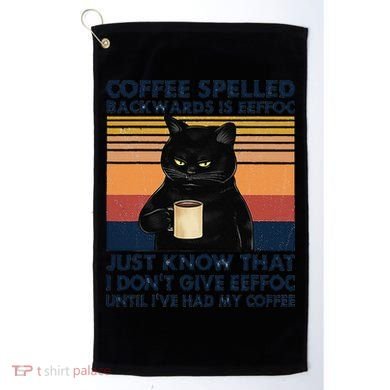 Coffee Spelled Backwards Is Eeffoc Cat Drinking Vintage Golf Towel