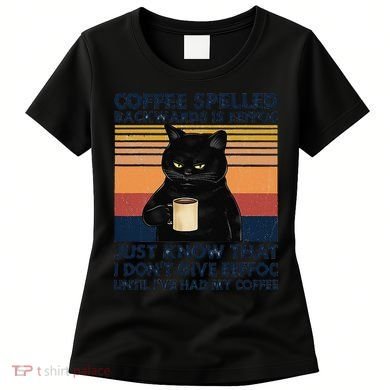 Coffee Spelled Backwards Is Eeffoc Cat Drinking Vintage Women's T-Shirt