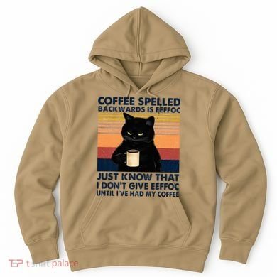 Coffee Spelled Backwards Is Eeffoc Cat Drinking Vintage Hoodie