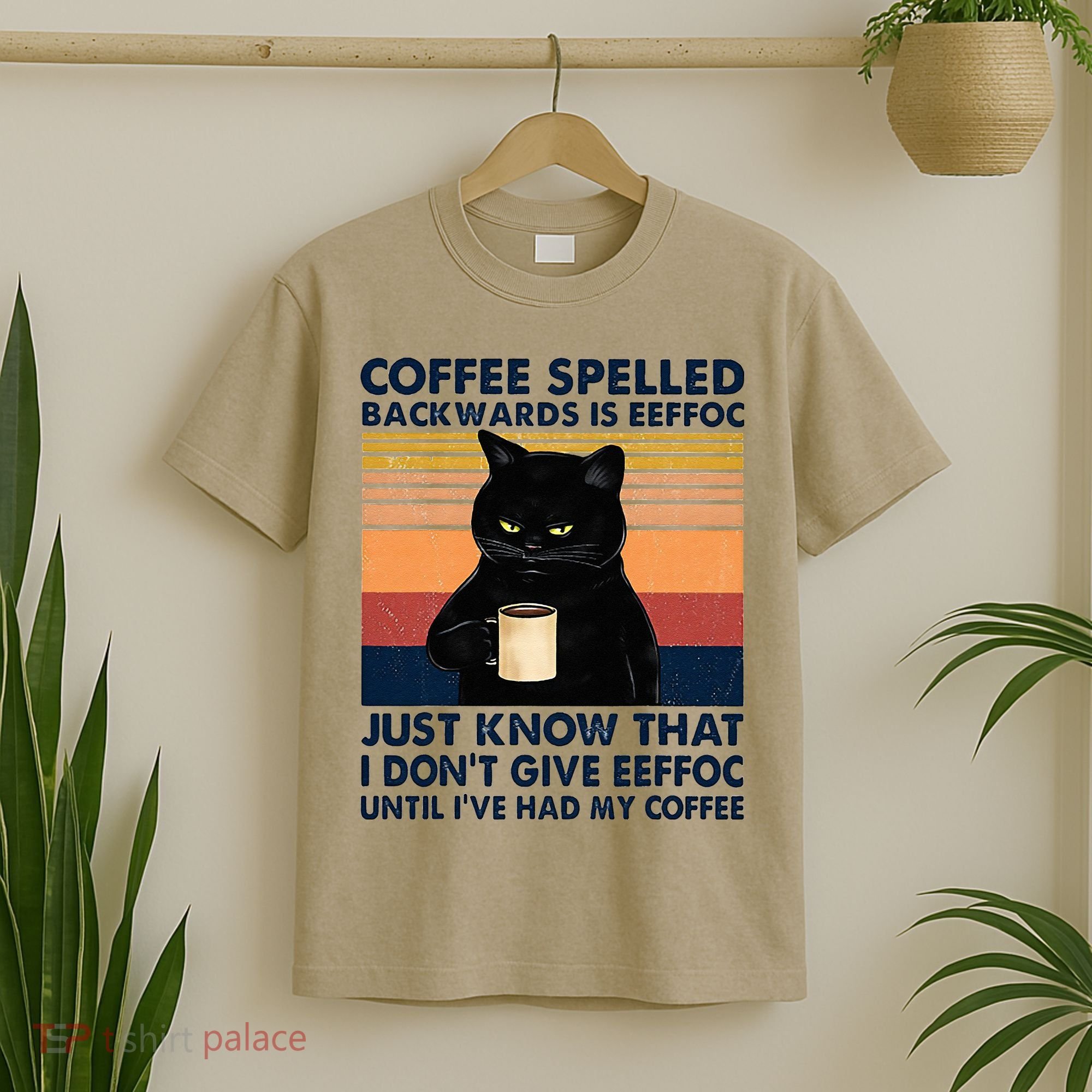 Coffee Spelled Backwards Is Eeffoc Cat Drinking Vintage T-Shirt