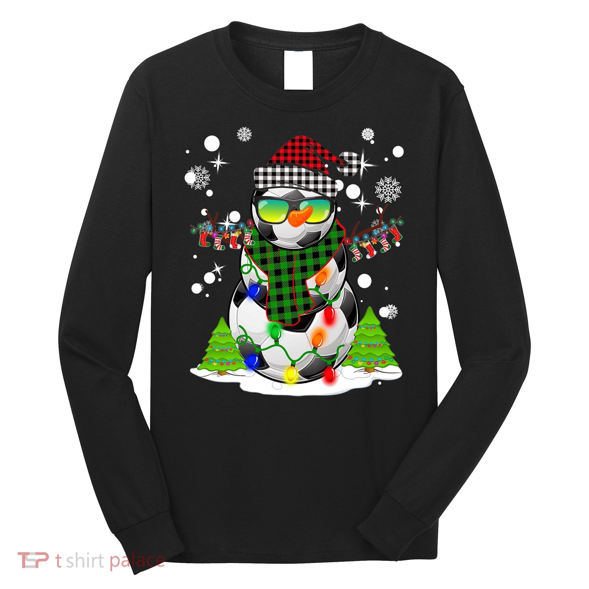 Christmas Soccer Ball Snowman Santa Hat Pajamas For Boys Premium Long Sleeve Shirt