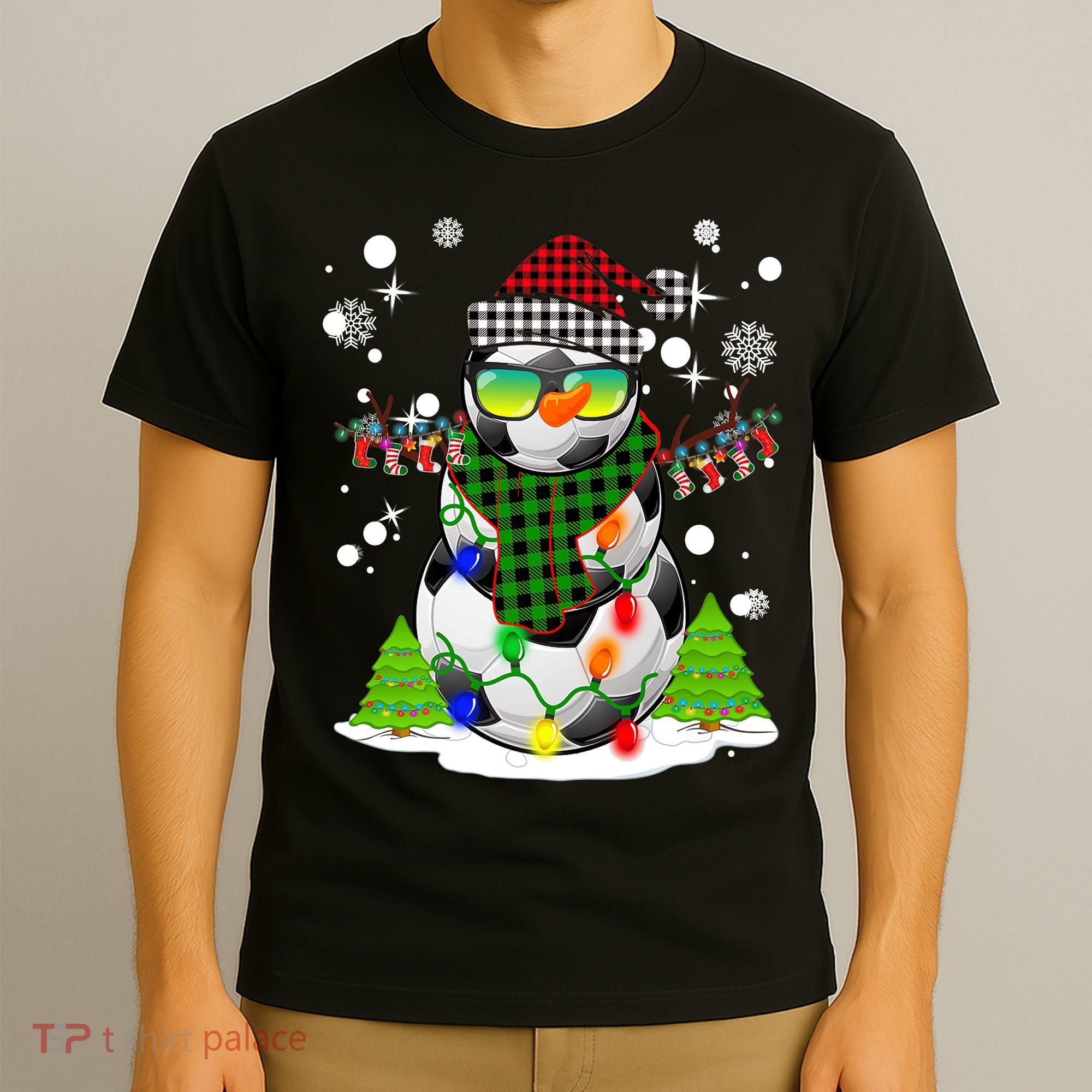 Christmas Soccer Ball Snowman Santa Hat Pajamas For Boys Premium T-Shirt