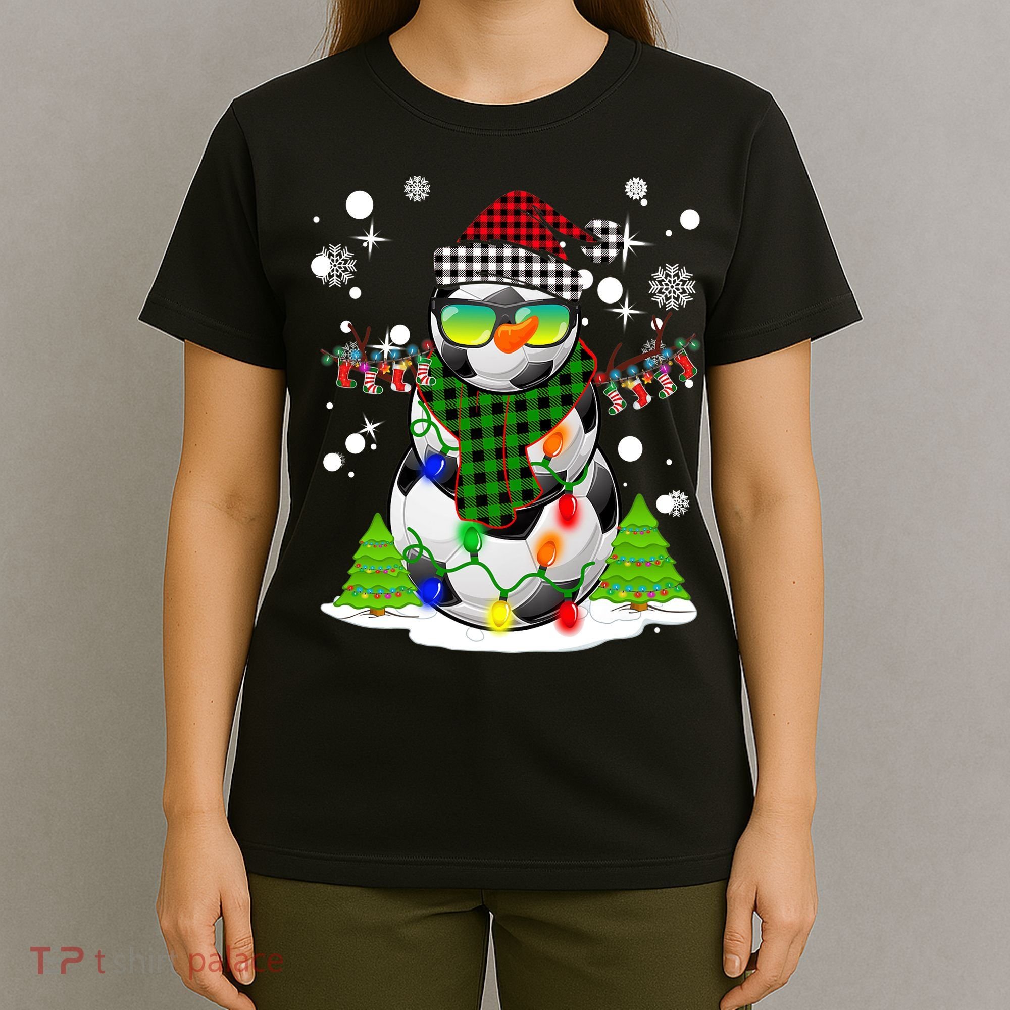 Christmas Soccer Ball Snowman Santa Hat Pajamas For Boys Premium T-Shirt