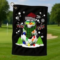 Christmas Soccer Ball Snowman Santa Hat Pajamas For Boys Premium Golf Towel thumb 1