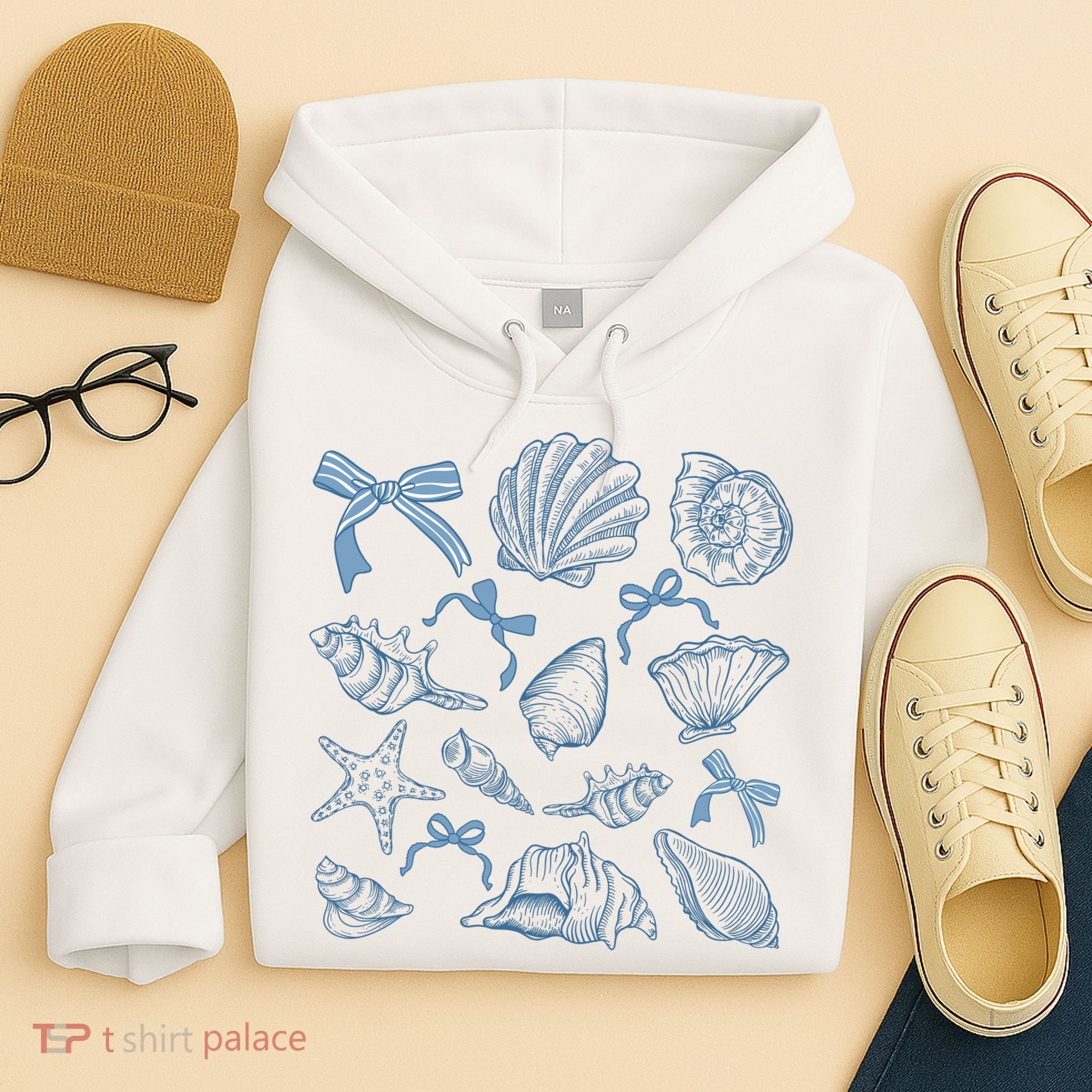 Coquette Seashell  Beach Coastal Retro Summer Vibes Hoodie