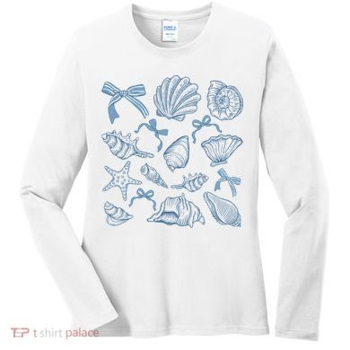 Coquette Seashell  Beach Coastal Retro Summer Vibes Women's Long Sleeve Shirt