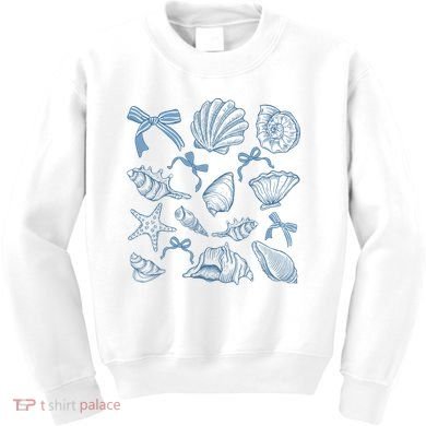Coquette Seashell  Beach Coastal Retro Summer Vibes Kids Sweatshirt