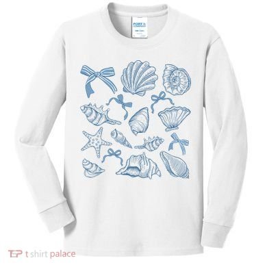 Coquette Seashell  Beach Coastal Retro Summer Vibes Kids Long Sleeve Shirt