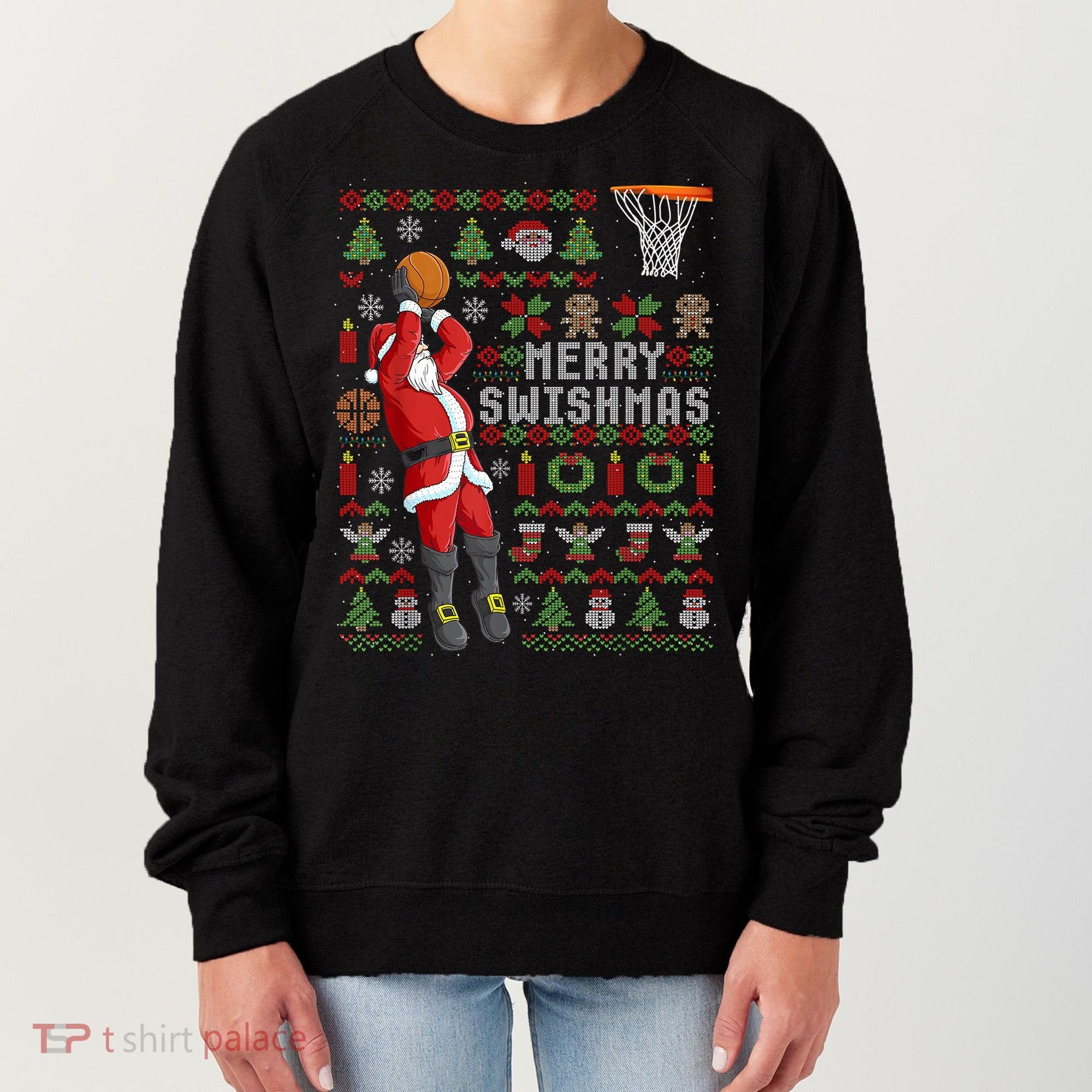 Cool Santa Basketball Merry Swishmas Women's Sweatshirt