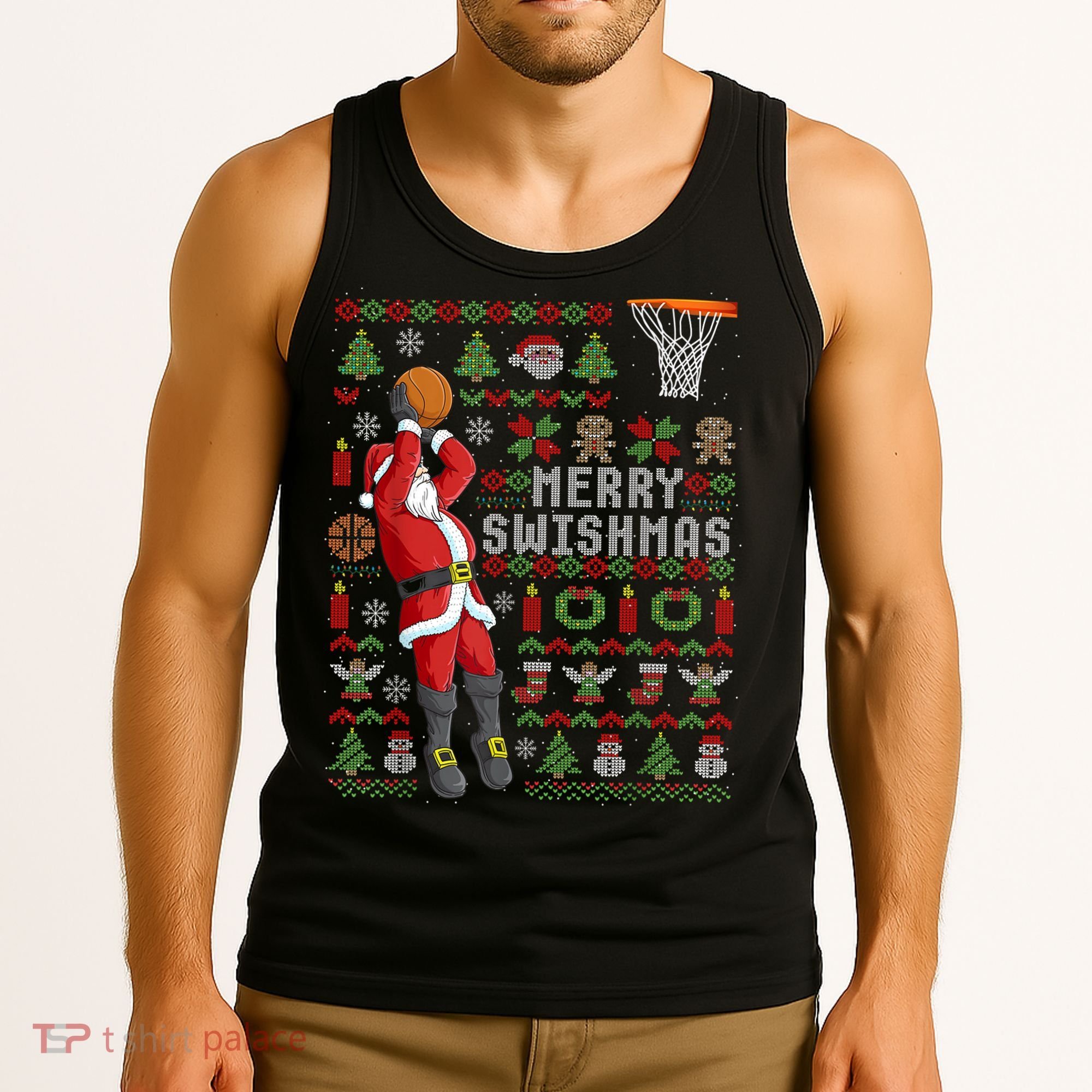 Cool Santa Basketball Merry Swishmas Tank Top