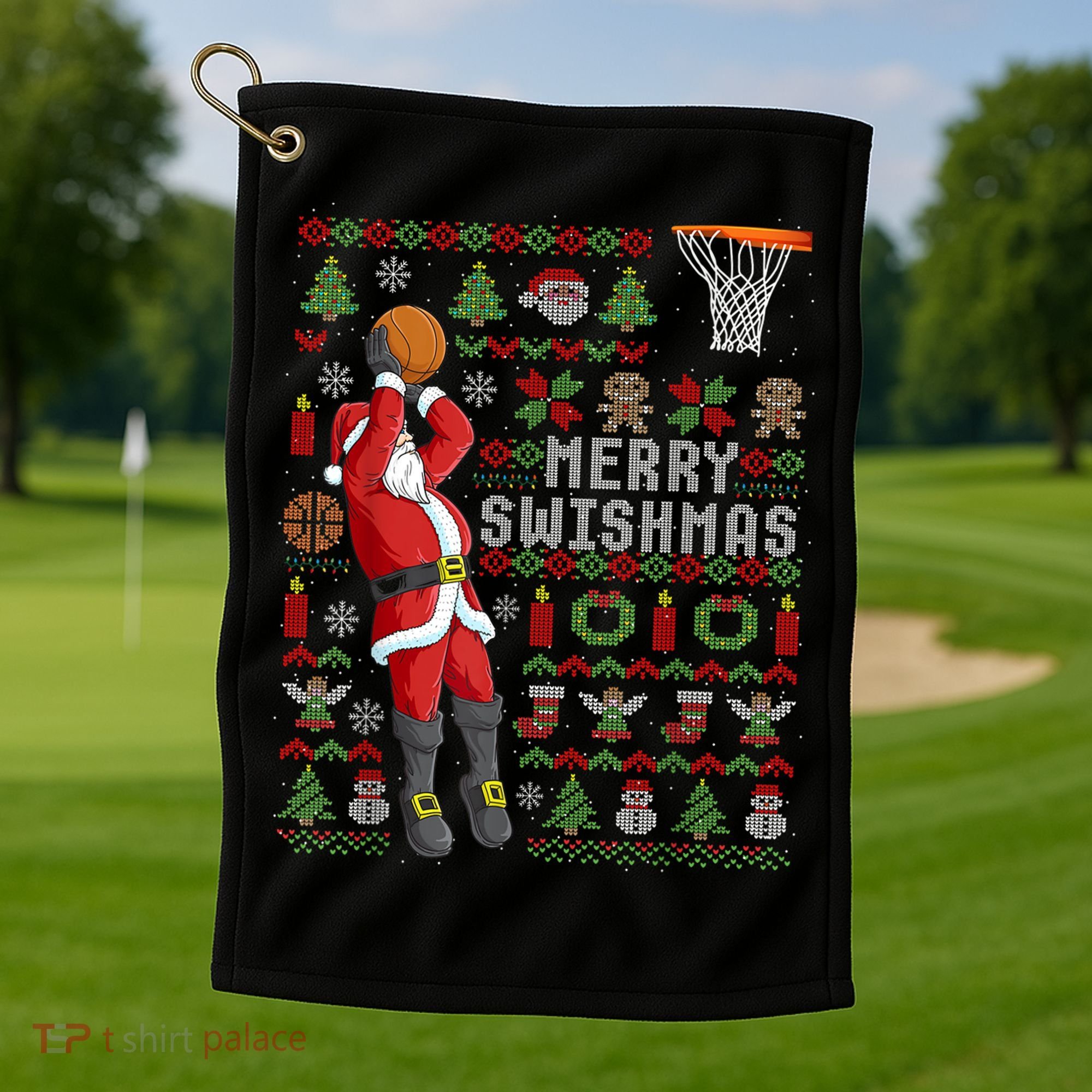Cool Santa Basketball Merry Swishmas Golf Towel