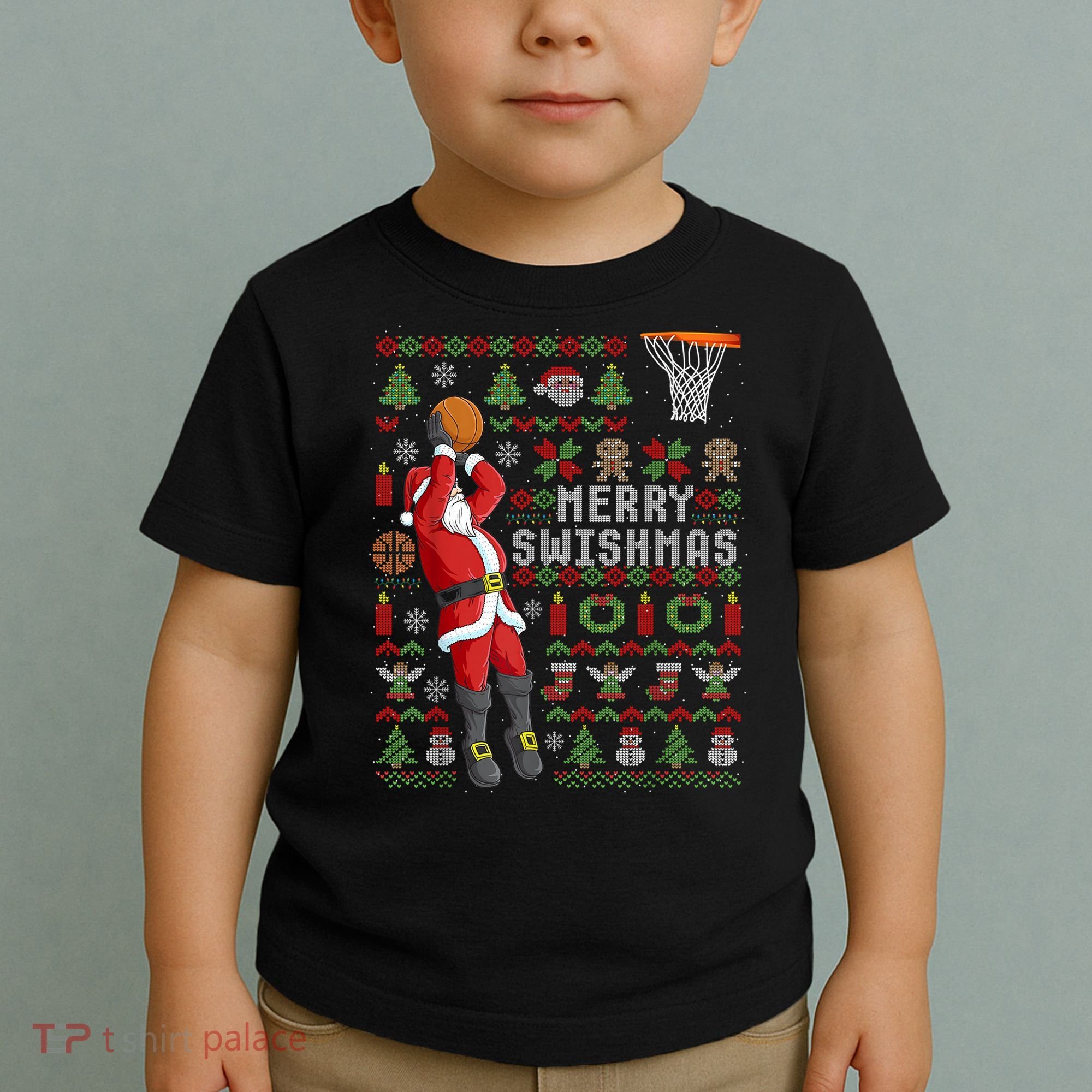 Cool Santa Basketball Merry Swishmas Toddler T-Shirt