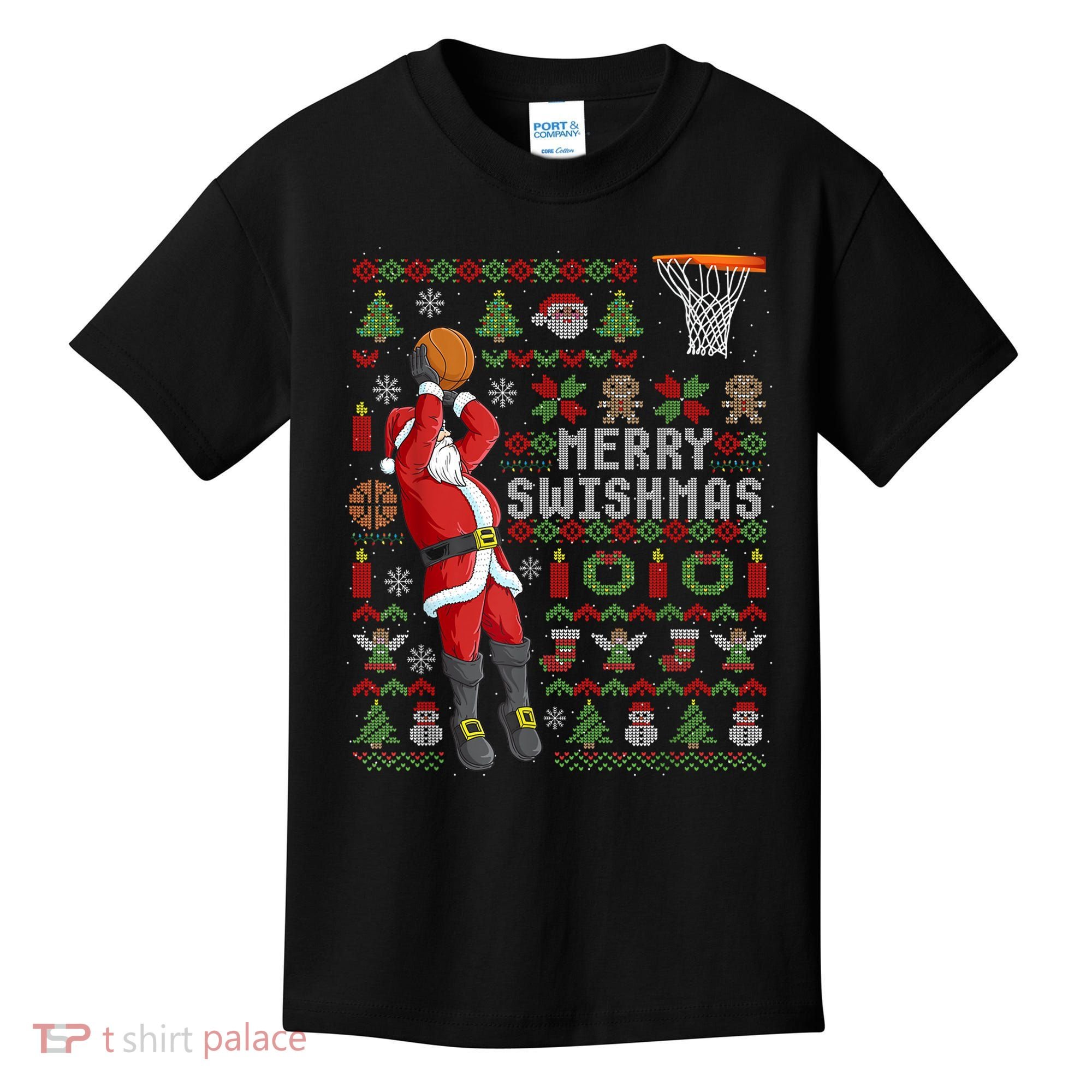 Cool Santa Basketball Merry Swishmas Kids T-Shirt