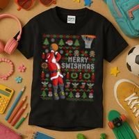 Cool Santa Basketball Merry Swishmas Kids T-Shirt thumb 3