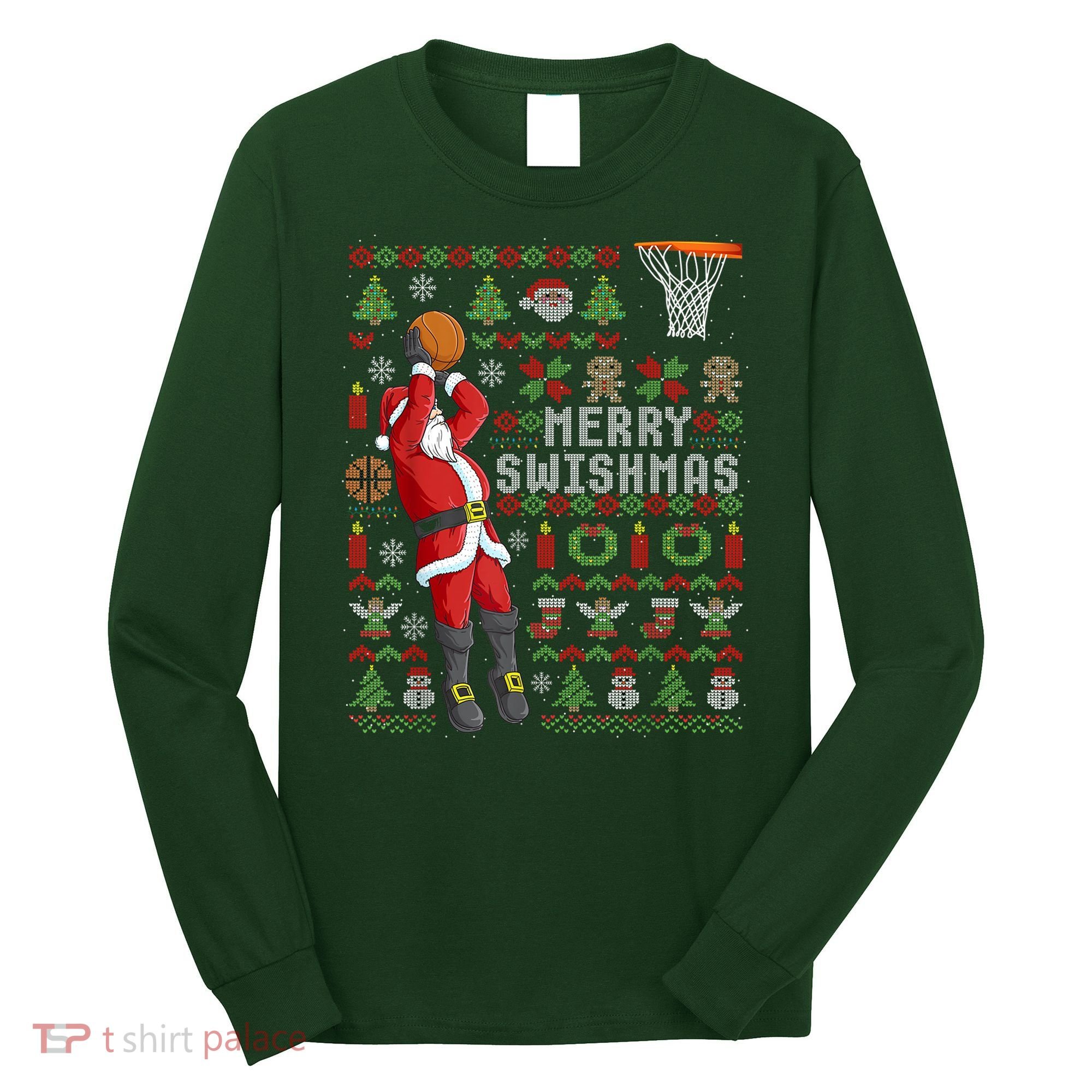 Cool Santa Basketball Merry Swishmas Long Sleeve Shirt