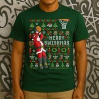 Cool Santa Basketball Merry Swishmas T-Shirt thumb 3
