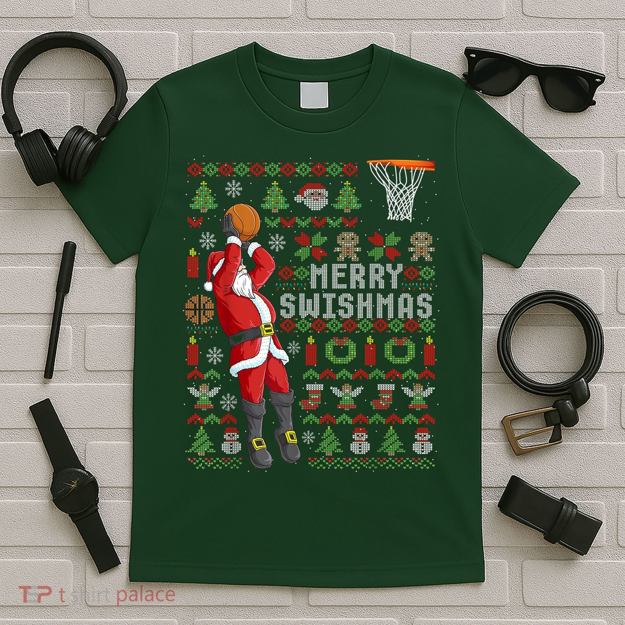 Cool Santa Basketball Merry Swishmas T-Shirt