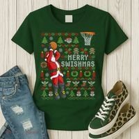 Cool Santa Basketball Merry Swishmas Women's T-Shirt thumb 3