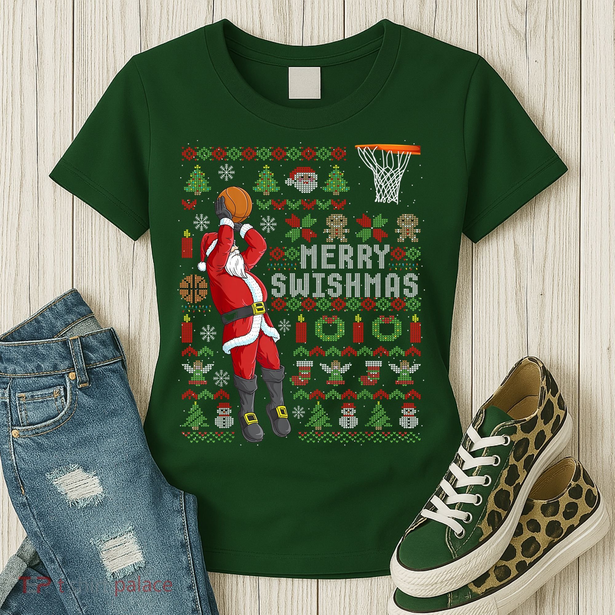 Cool Santa Basketball Merry Swishmas Women's T-Shirt