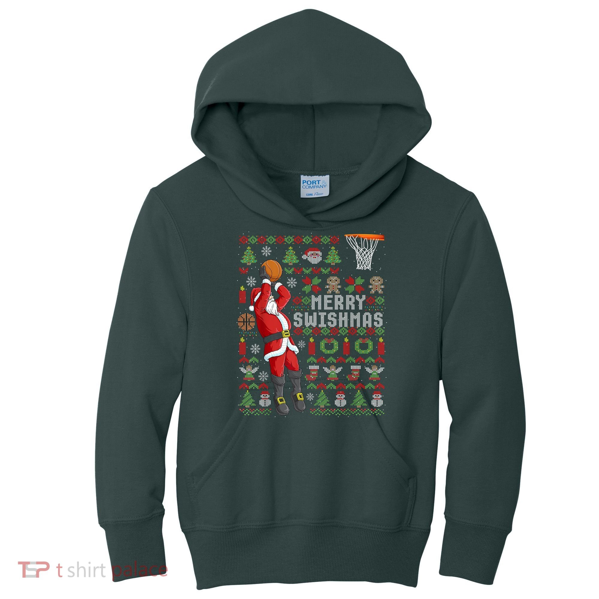 Cool Santa Basketball Merry Swishmas Kids Hoodie