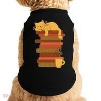 Cute Sleepy Cat On Book Stack And Coffee Tea Doggie Tank thumb 0