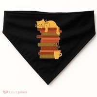 Cute Sleepy Cat On Book Stack And Coffee Tea USA-Made Doggie Bandana thumb 0