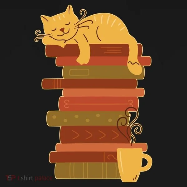 Cute Sleepy Cat On Book Stack And Coffee Tea Bucket Hat