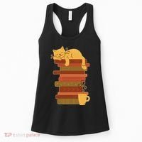 Cute Sleepy Cat On Book Stack And Coffee Tea Women's Tank Top thumb 0