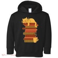 Cute Sleepy Cat On Book Stack And Coffee Tea Toddler Hoodie thumb 0