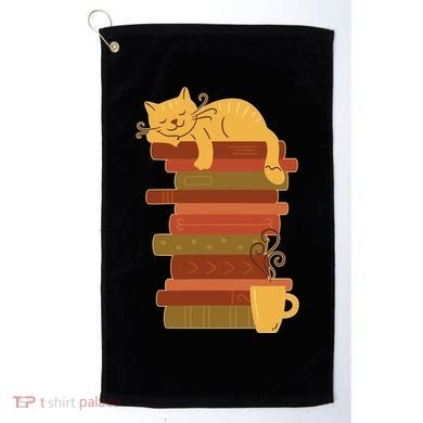 Cute Sleepy Cat On Book Stack And Coffee Tea Golf Towel